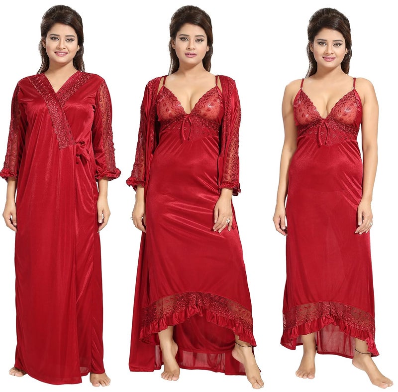 Noty Store فستان نوم ماكسي ساتان سادة للنساء من نوتي (عبوة من 2) - Image 1